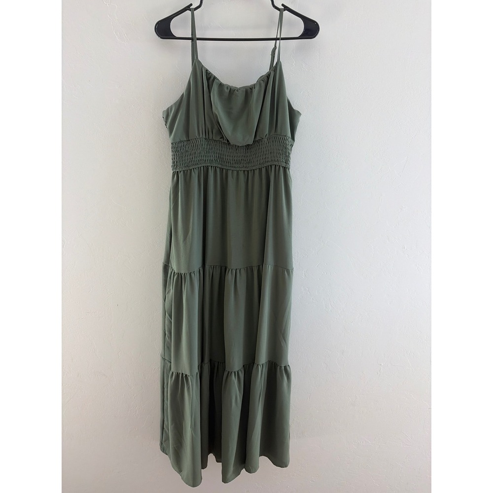 Sage Green Tiered Maxi Dress Sleeveless Smocked Waist Boho Summer Size L